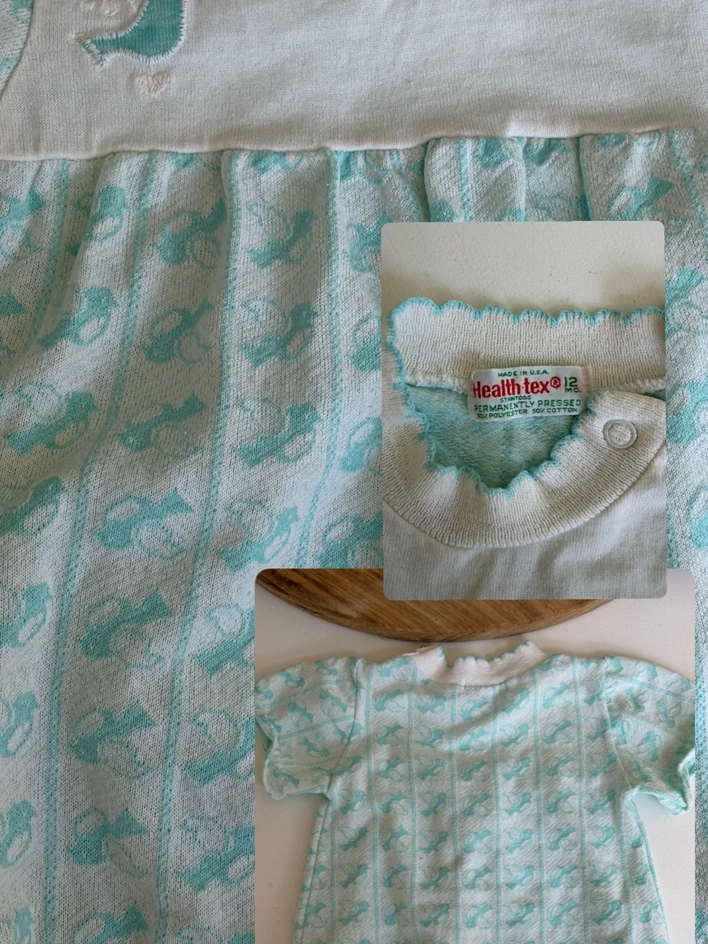 Vintage Baby Knit Romper with Aqua Birds 6-12m